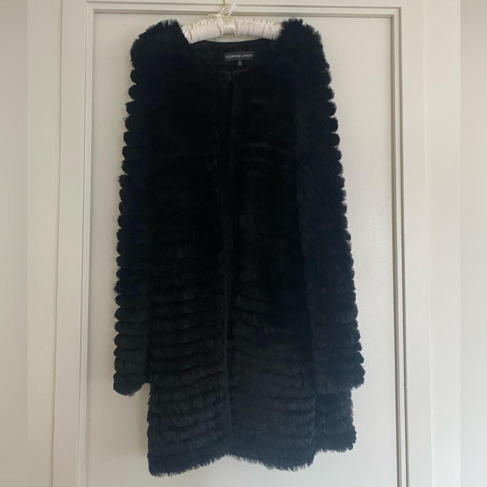 Adrienne Landau rabbit fur sweater coat, M